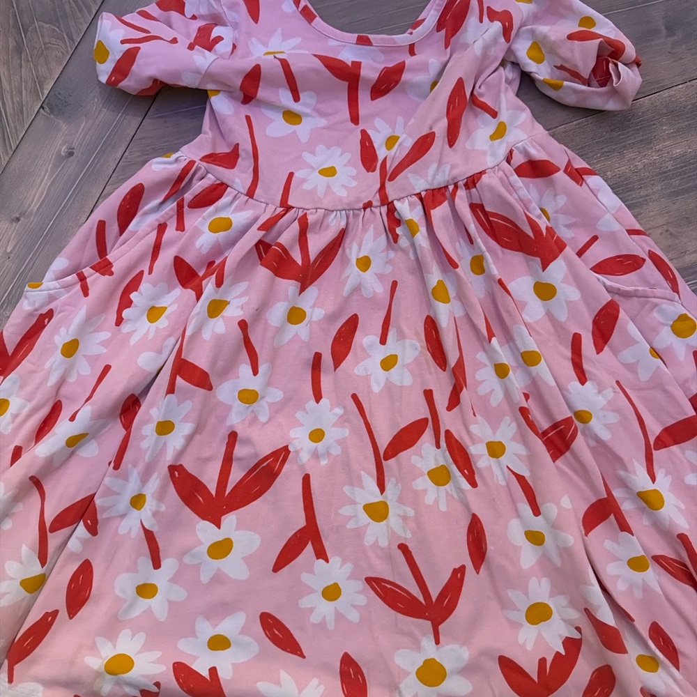 Hanna Andersson Girls Pink Daisy Floral Dress Size 6 7 120 cm Cotton